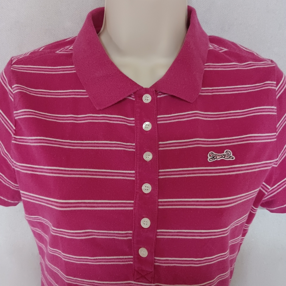 Le Tigre Polo Shirt Medium Pink White Stripes